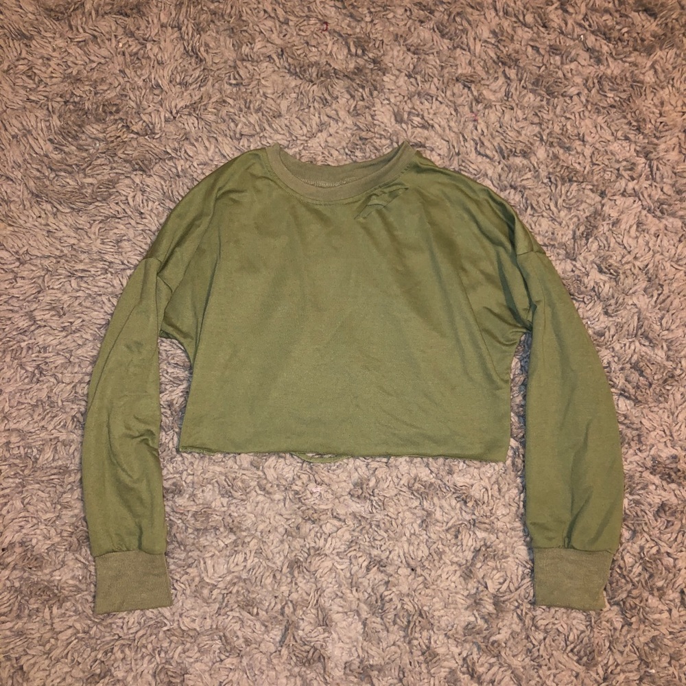 Olive Green Distressed Long Sleeve Top